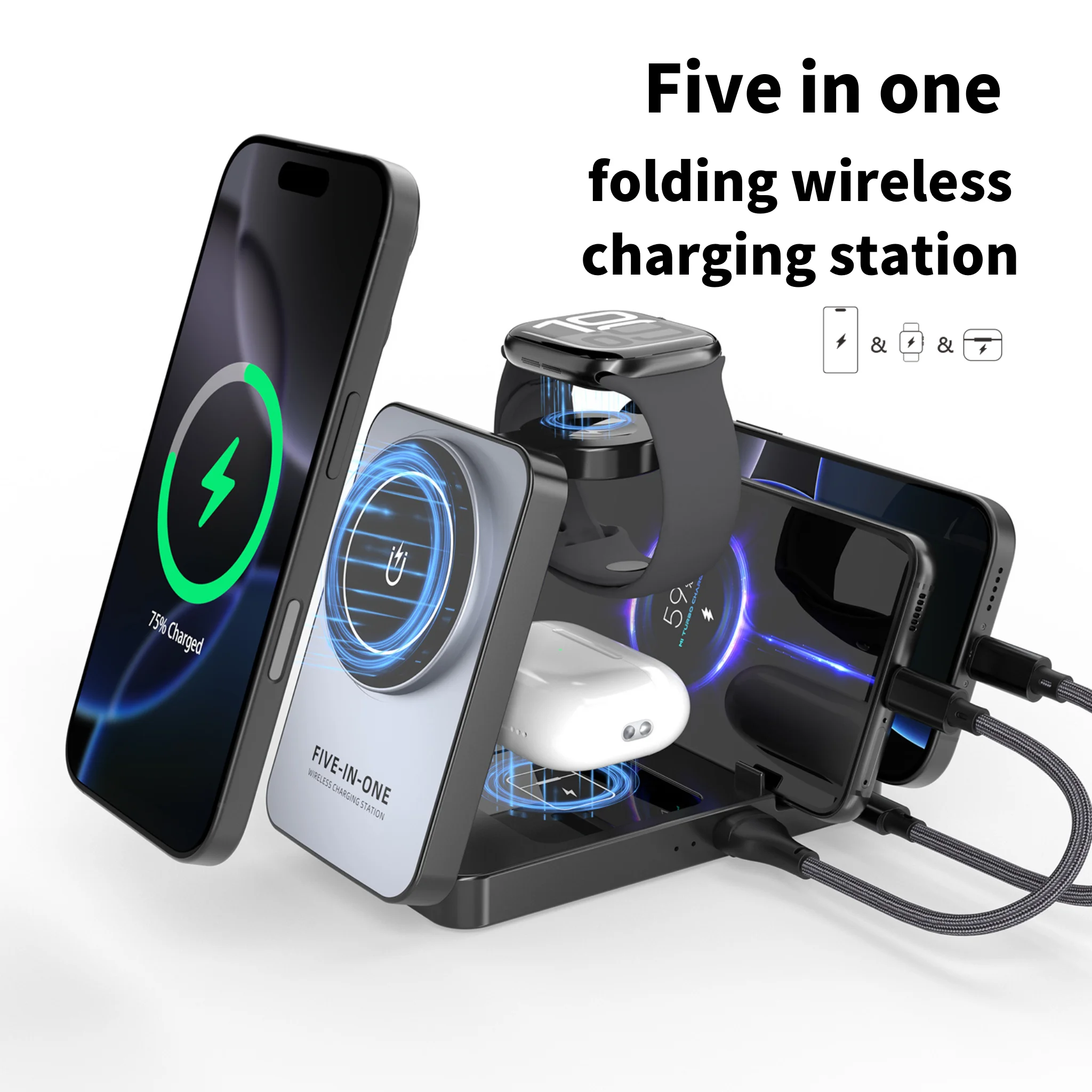 Watch Charger Cable - 5 in 1 18W Foldable Wireless