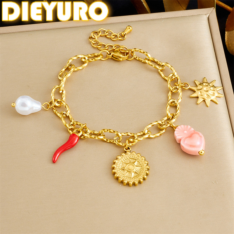 Ceramic Link Bracelet - DIEYURO 316L Stainless Steel Golden Round