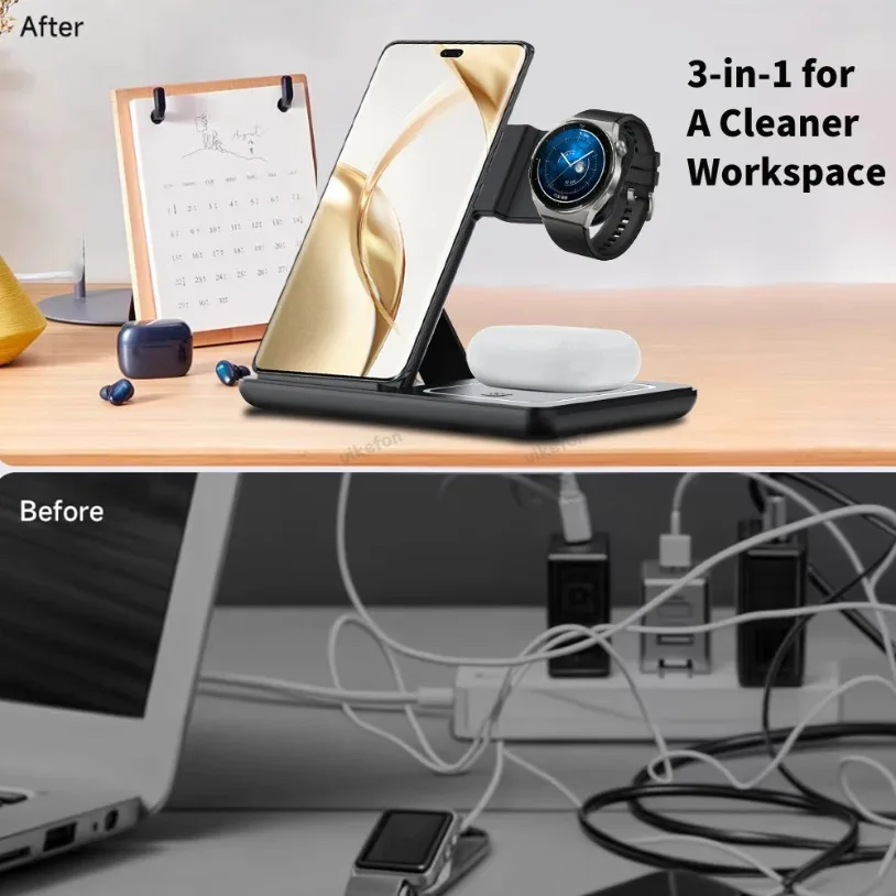 3 in 1 Foldable Wireless Charg - Watch Charger Cable ulasan dan harga